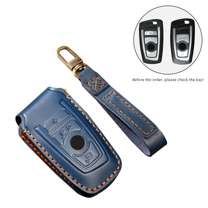 Hallmo Car Cowhide Leather Key Protective Cover Key Case for Old BMW(Blue) - Car Key Cases by Hallmo | Online Shopping UK | buy2fix