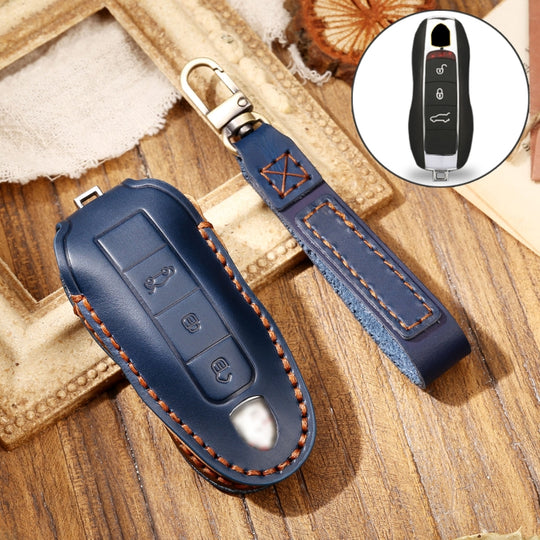 Hallmo Étui de protection pour clé de voiture en cuir de vachette pour Porsche Macan 718 2021 Style A (bleu)