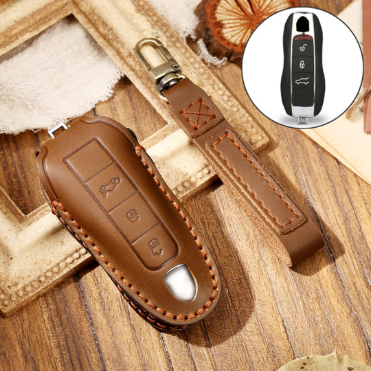 Hallmo Étui de protection pour clé de voiture en cuir de vachette pour Porsche Macan 718 2021 Style A (marron)