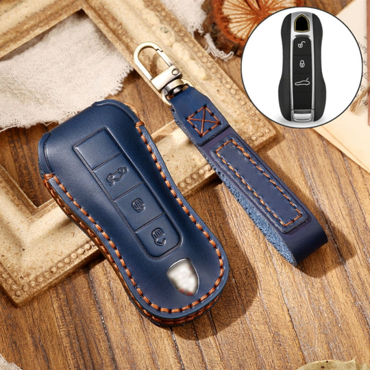 Hallmo Étui de protection pour clé de voiture en cuir de vachette pour Porsche Macan 718 2021 Style B (bleu)