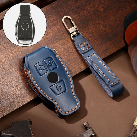 Hallmo Étui de protection pour clé de voiture en cuir de vachette pour ancienne Mercedes-Benz E300L (bleu)