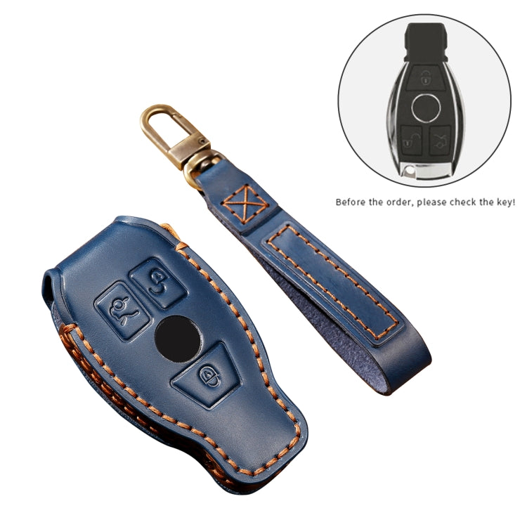 Hallmo Car Cowhide Leather Key Protective Cover Key Case for Old Mercedes-Benz E300L(Black) - Car Key Cases by Hallmo | Online Shopping UK | buy2fix
