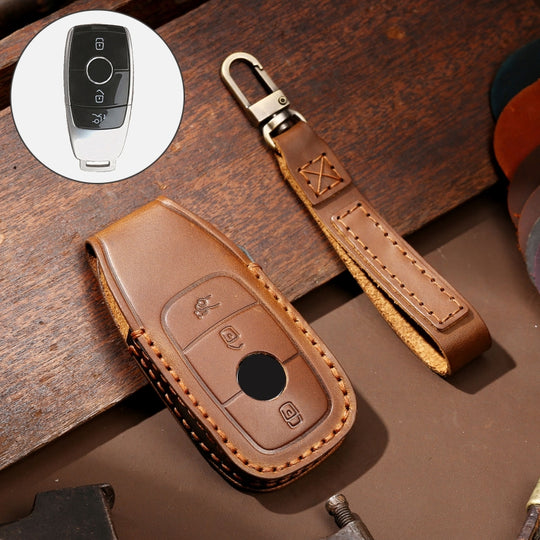 Hallmo Étui de protection pour clé de voiture en cuir de vachette pour nouveau Mercedes-Benz E300L (marron)