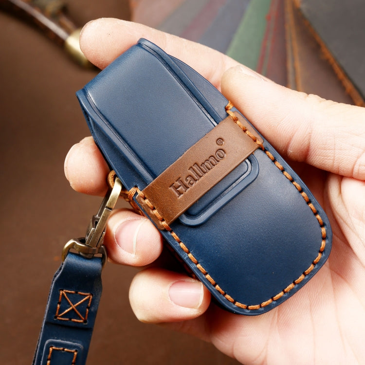 Hallmo Car Cowhide Leather Key Protective Cover Key Case for New Mercedes-Benz E300L(Black) - Car Key Cases by Hallmo | Online Shopping UK | buy2fix