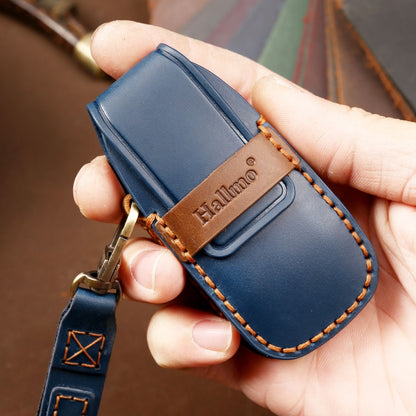 Hallmo Car Cowhide Leather Key Protective Cover Key Case for New Mercedes-Benz E300L(Black) - Car Key Cases by Hallmo | Online Shopping UK | buy2fix