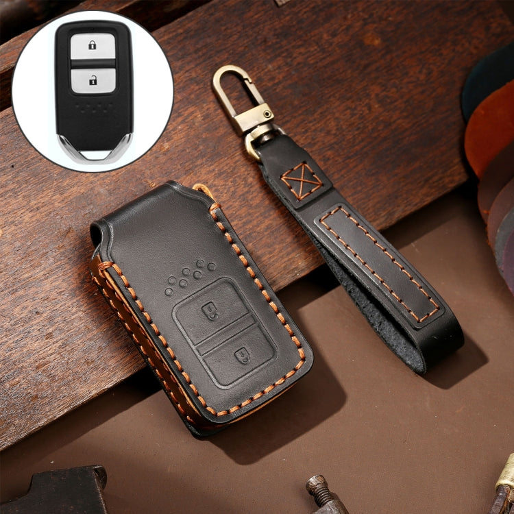 Hallmo Car Cowhide Leather Key Protective Cover Key Case for Honda Civic / Accord 2-button(Black) - Car Key Cases by Hallmo | Online Shopping UK | buy2fix