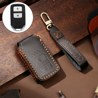 Hallmo Car Cowhide Leather Key Protective Cover Key Case for Honda Civic / Accord 2-button(Black) - Car Key Cases by Hallmo | Online Shopping UK | buy2fix