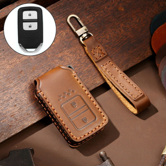 Hallmo Car Cowhide Leather Key Protective Cover Key Case for Honda Civic / Accord 2-button(Brown) - Car Key Cases by Hallmo | Online Shopping UK | buy2fix