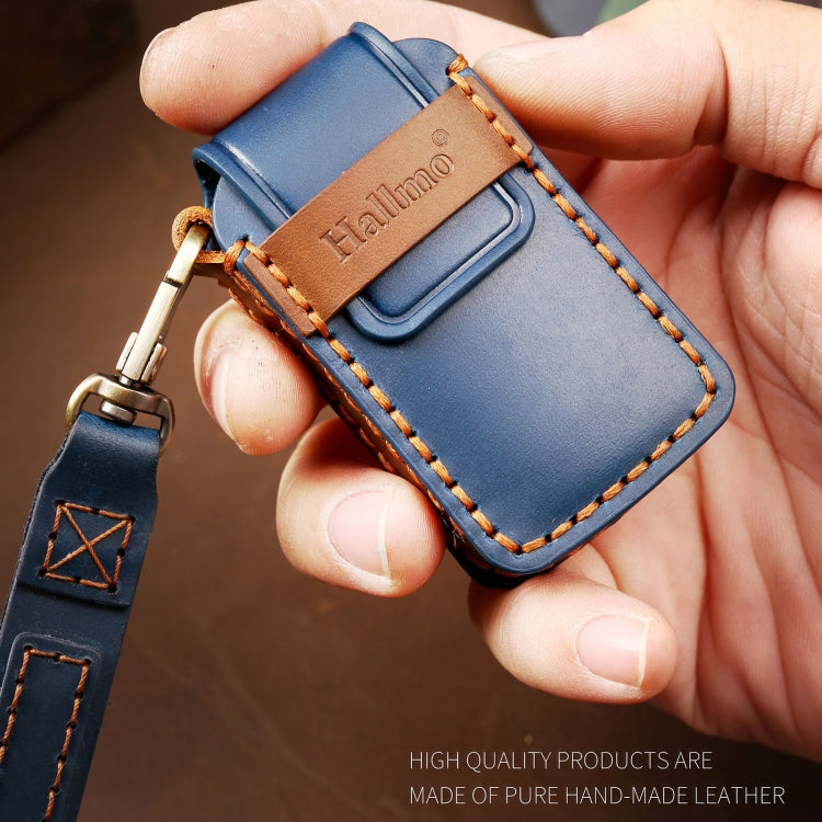 Hallmo Car Cowhide Leather Key Protective Cover Key Case for Honda Civic / Accord 3-button Start(Blue) - Car Key Cases by Hallmo | Online Shopping UK | buy2fix