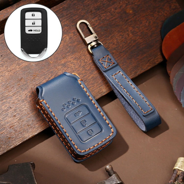 Hallmo Car Cowhide Leather Key Protective Cover Key Case for Honda Civic / Accord 3-button Tail Box(Blue) - Car Key Cases by Hallmo | Online Shopping UK | buy2fix