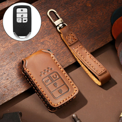 Hallmo Car Cowhide Leather Key Protective Cover Key Case for Honda Civic / Accord 4-button(Brown) - Car Key Cases by Hallmo | Online Shopping UK | buy2fix