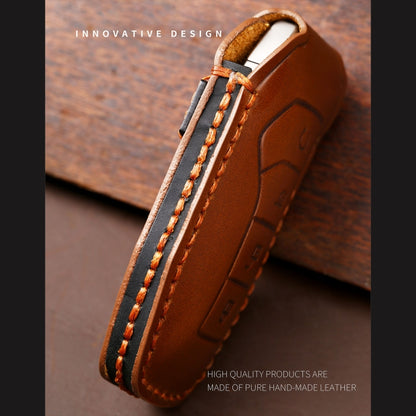 Hallmo Car Cowhide Leather Key Protective Cover Key Case for BYD(Brown) - Car Key Cases by Hallmo | Online Shopping UK | buy2fix