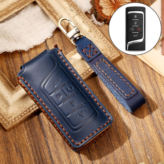 Hallmo Car Cowhide Leather Key Protective Cover Key Case for Trumpchi GS4 2021 B Style(Blue) - Car Key Cases by Hallmo | Online Shopping UK | buy2fix