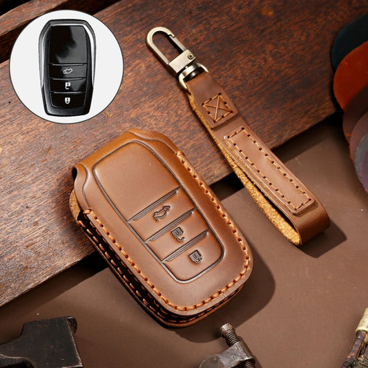 Hallmo Car Cowhide Leather Key Protective Cover Key Case for Toyota Corolla 2017 3-button(Brown) - Car Key Cases by Hallmo | Online Shopping UK | buy2fix