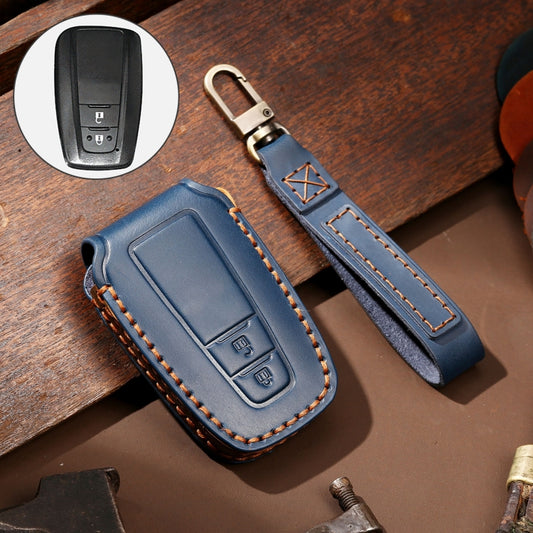 Hallmo Car Cowhide Leather Key Protective Cover Key Case for Toyota Corolla 2018 2-button(Blue) - Car Key Cases by Hallmo | Online Shopping UK | buy2fix