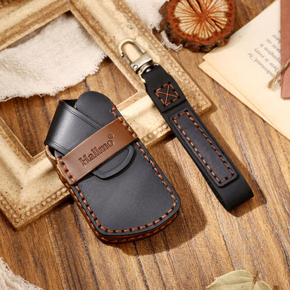 Hallmo Car Cowhide Leather Key Protective Cover Key Case for Volkswagen Golf 8(Black) - Car Key Cases by Hallmo | Online Shopping UK | buy2fix