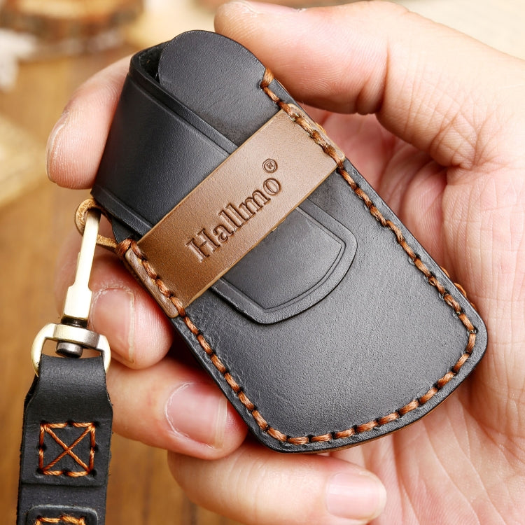 Hallmo Car Cowhide Leather Key Protective Cover Key Case for Volkswagen Golf 8(Black) - Car Key Cases by Hallmo | Online Shopping UK | buy2fix