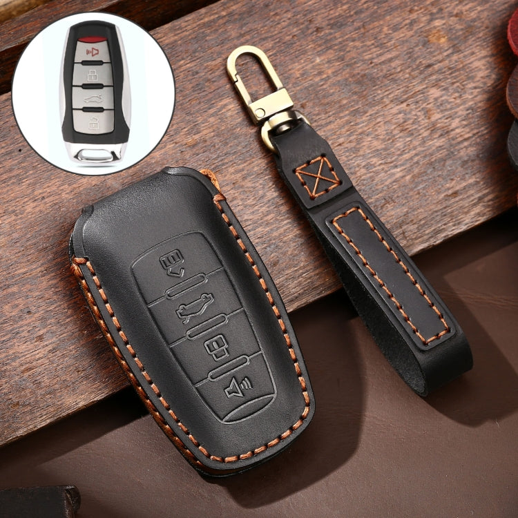 Hallmo Car Cowhide Leather Key Protective Cover Key Case for Haval H6(Black) - Car Key Cases by Hallmo | Online Shopping UK | buy2fix