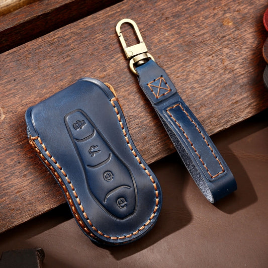 Hallmo Car Cowhide Leather Key Protective Cover Key Case for Geely Emgrand A Style(Blue) - Car Key Cases by Hallmo | Online Shopping UK | buy2fix