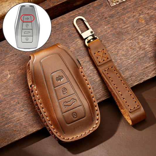 Hallmo Car Cowhide Leather Key Protective Cover Key Case for Geely Emgrand C Style(Brown) - Car Key Cases by Hallmo | Online Shopping UK | buy2fix