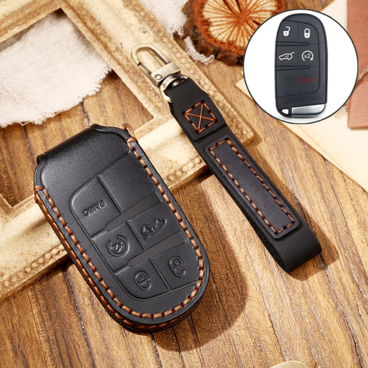 Hallmo Car Cowhide Leather Key Protective Cover Key Case for Jeep Compass(Black) - Car Key Cases by Hallmo | Online Shopping UK | buy2fix