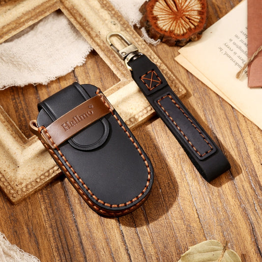 Hallmo Car Cowhide Leather Key Protective Cover Key Case for Jeep Compass(Black) - Car Key Cases by Hallmo | Online Shopping UK | buy2fix