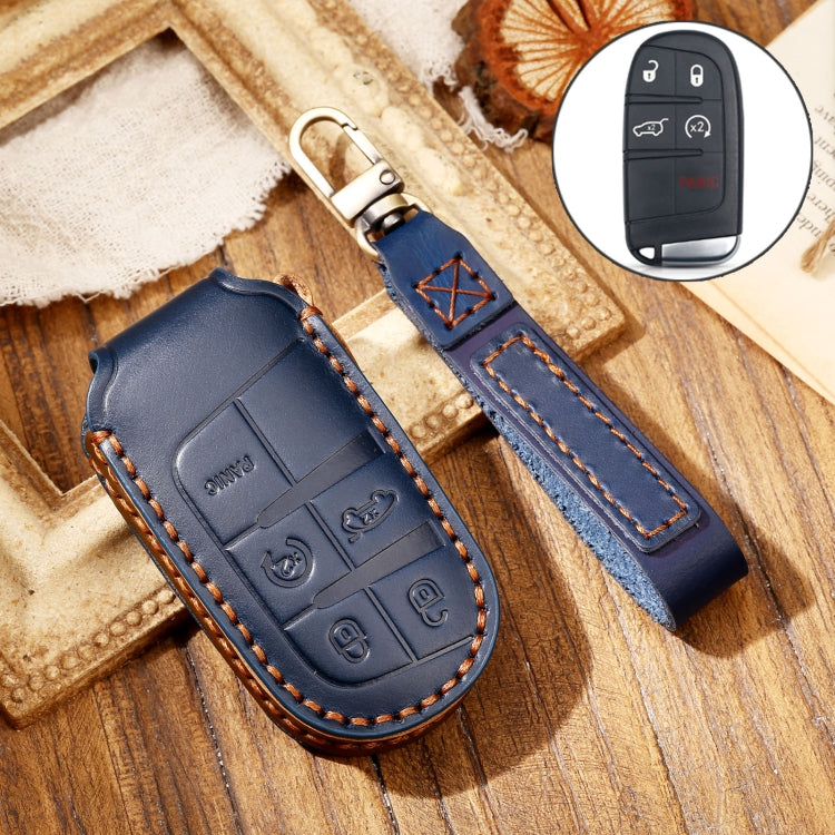 Hallmo Car Cowhide Leather Key Protective Cover Key Case for Jeep Compass(Blue) - Car Key Cases by Hallmo | Online Shopping UK | buy2fix