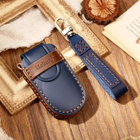 Hallmo Car Cowhide Leather Key Protective Cover Key Case for Jeep Compass(Blue) - Car Key Cases by Hallmo | Online Shopping UK | buy2fix