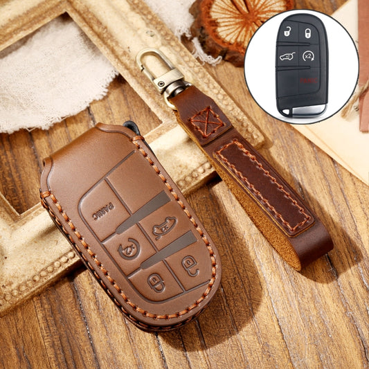 Hallmo Car Cowhide Leather Key Protective Cover Key Case for Jeep Compass(Brown) - Car Key Cases by Hallmo | Online Shopping UK | buy2fix