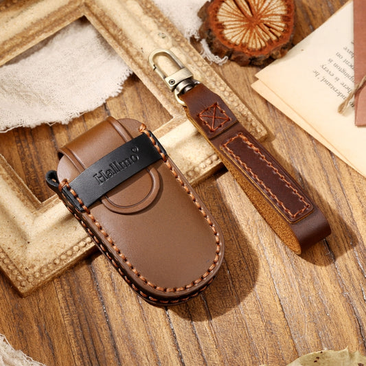 Hallmo Car Cowhide Leather Key Protective Cover Key Case for Jeep Compass(Brown) - Car Key Cases by Hallmo | Online Shopping UK | buy2fix