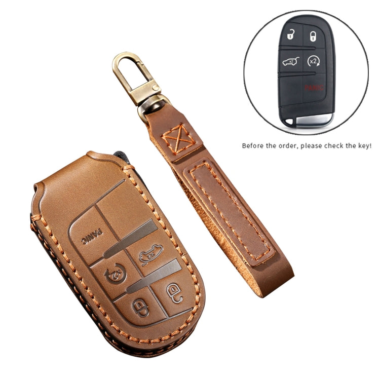 Hallmo Car Cowhide Leather Key Protective Cover Key Case for Jeep Compass(Black) - Car Key Cases by Hallmo | Online Shopping UK | buy2fix