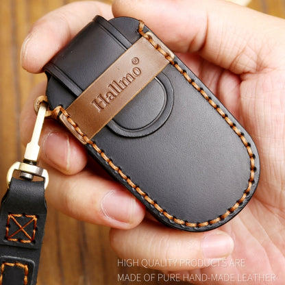Hallmo Car Cowhide Leather Key Protective Cover Key Case for Jeep Compass(Blue) - Car Key Cases by Hallmo | Online Shopping UK | buy2fix