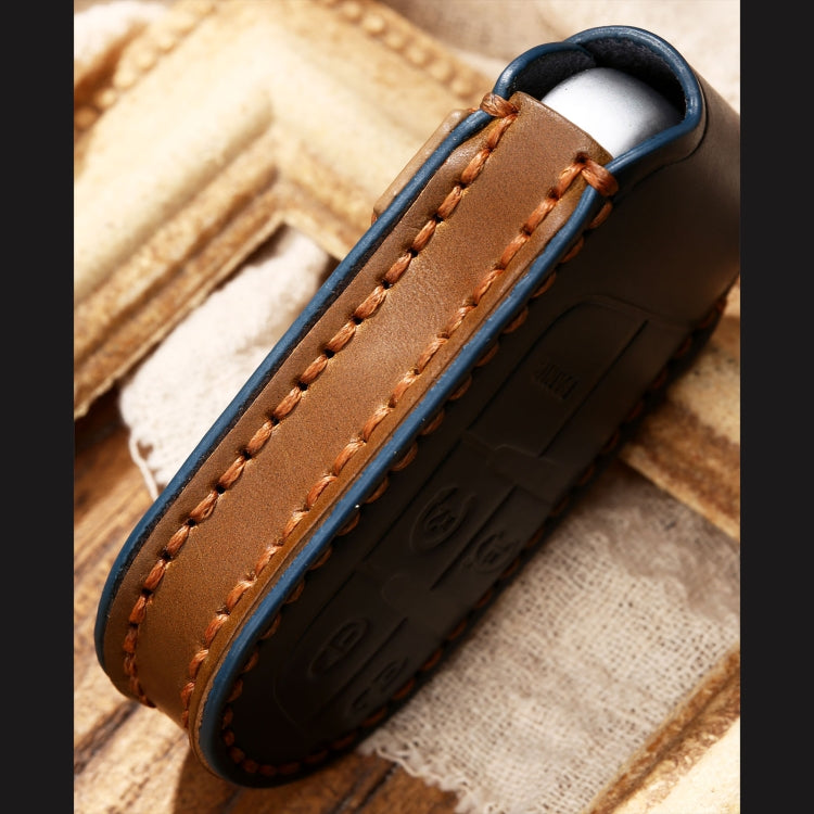 Hallmo Car Cowhide Leather Key Protective Cover Key Case for Jeep Compass(Brown) - Car Key Cases by Hallmo | Online Shopping UK | buy2fix