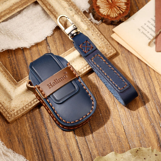 Hallmo Car Cowhide Leather Key Protective Cover Key Case for LEADING IDEAL One(Blue) - Car Key Cases by Hallmo | Online Shopping UK | buy2fix