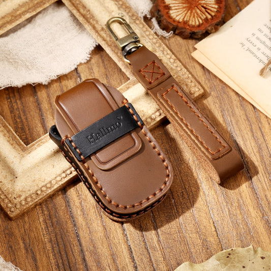 Hallmo Car Cowhide Leather Key Protective Cover Key Case for LEADING IDEAL One(Brown) - Car Key Cases by Hallmo | Online Shopping UK | buy2fix