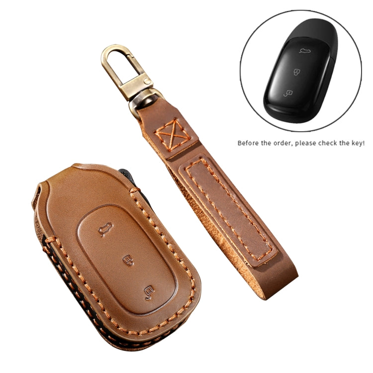 Hallmo Car Cowhide Leather Key Protective Cover Key Case for LEADING IDEAL One(Blue) - Car Key Cases by Hallmo | Online Shopping UK | buy2fix