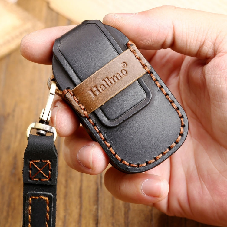 Hallmo Car Cowhide Leather Key Protective Cover Key Case for LEADING IDEAL One(Brown) - Car Key Cases by Hallmo | Online Shopping UK | buy2fix