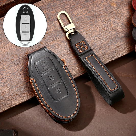 Hallmo Car Cowhide Leather Key Protective Cover Key Case for Nissan Sylphy 2-button(Black) - Car Key Cases by Hallmo | Online Shopping UK | buy2fix
