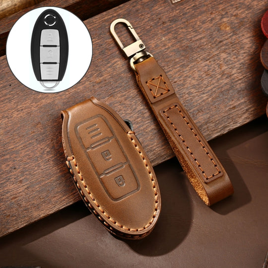 Hallmo Housse de protection pour clé de voiture en cuir de vachette pour Nissan Sylphy 2 boutons (marron)