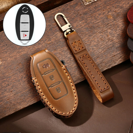 Hallmo Housse de protection pour clé de voiture en cuir de vachette pour Nissan Sylphy klaxon à 3 boutons (marron)