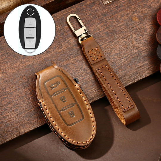 Hallmo Housse de protection pour clé de voiture en cuir de vachette pour boîte arrière à 3 boutons Nissan Sylphy (marron)