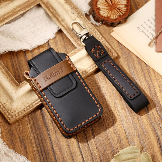 Hallmo Car Cowhide Leather Key Protective Cover Key Case for Mitsubishi Outlander(Black) - Car Key Cases by Hallmo | Online Shopping UK | buy2fix