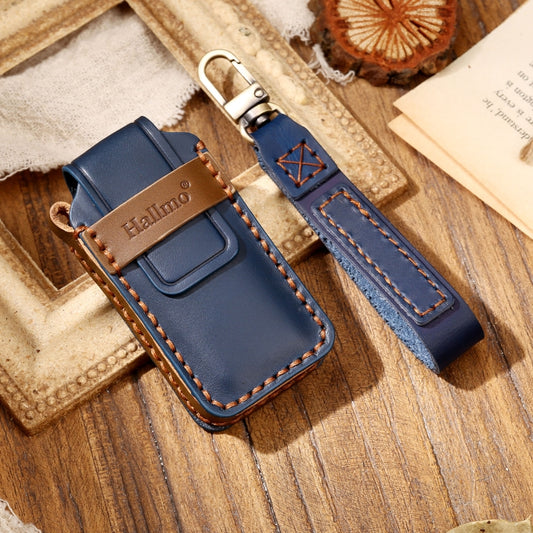Hallmo Car Cowhide Leather Key Protective Cover Key Case for Mitsubishi Outlander(Blue) - Car Key Cases by Hallmo | Online Shopping UK | buy2fix