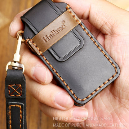 Hallmo Car Cowhide Leather Key Protective Cover Key Case for Mitsubishi Outlander(Blue) - Car Key Cases by Hallmo | Online Shopping UK | buy2fix