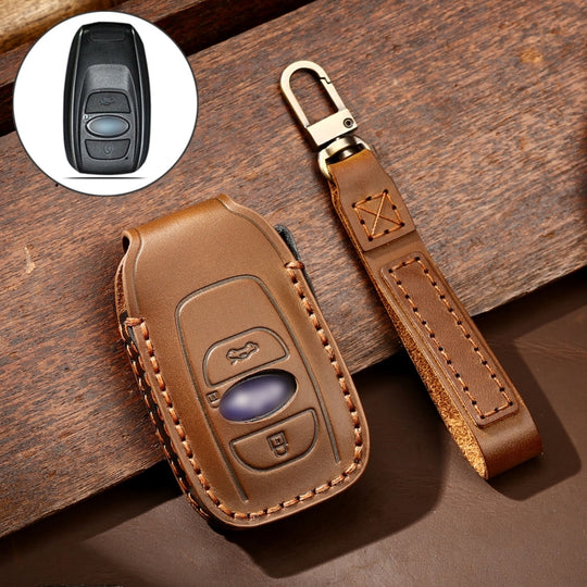 Hallmo Étui de protection pour clé de voiture en cuir de vachette pour Subaru Forester (marron)
