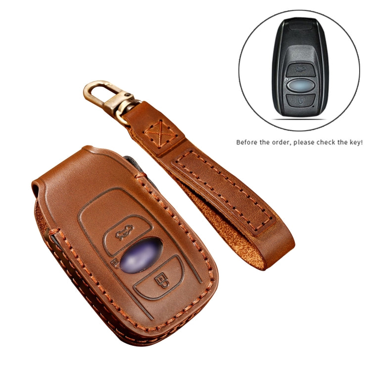 Hallmo Car Cowhide Leather Key Protective Cover Key Case for Subaru Forester(Brown) - Car Key Cases by Hallmo | Online Shopping UK | buy2fix