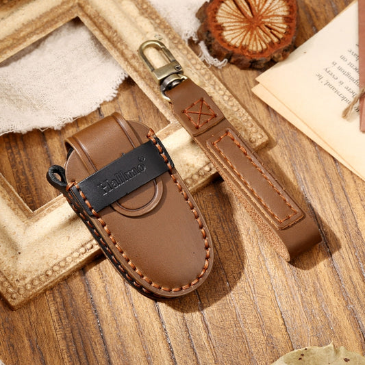 Hallmo Car Cowhide Leather Key Protective Cover Key Case for Tesla Model 3 / S A Style(Brown) - Car Key Cases by Hallmo | Online Shopping UK | buy2fix