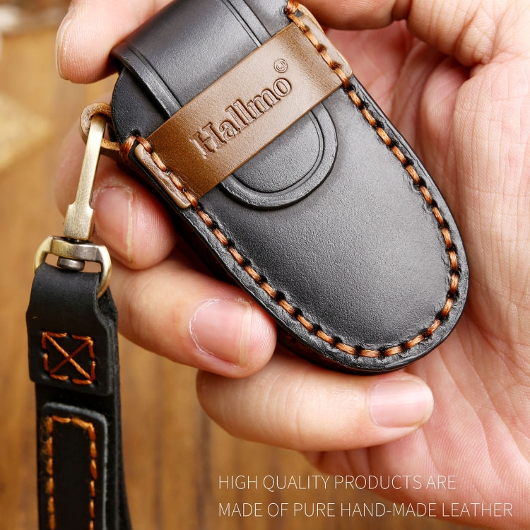 Hallmo Car Cowhide Leather Key Protective Cover Key Case for Tesla Model 3 / S A Style(Black) - Car Key Cases by Hallmo | Online Shopping UK | buy2fix