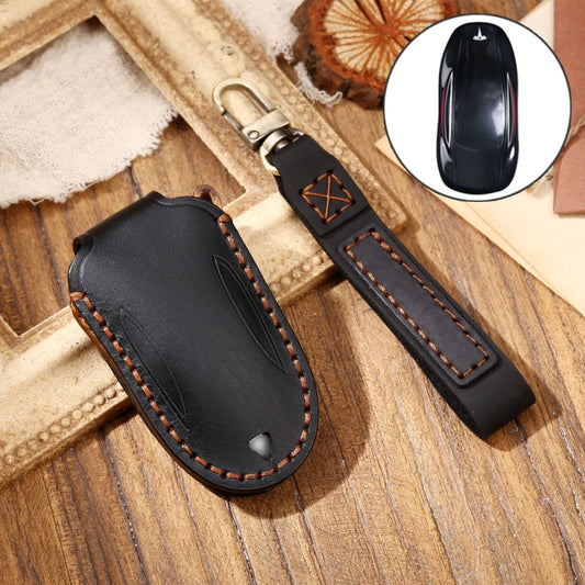 Hallmo Car Cowhide Leather Key Protective Cover Key Case for Tesla Model X B Style(Black) - Car Key Cases by Hallmo | Online Shopping UK | buy2fix