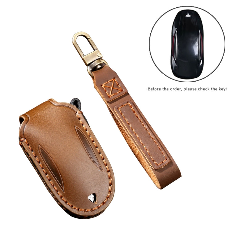 Hallmo Car Cowhide Leather Key Protective Cover Key Case for Tesla Model X B Style(Blue) - Car Key Cases by Hallmo | Online Shopping UK | buy2fix